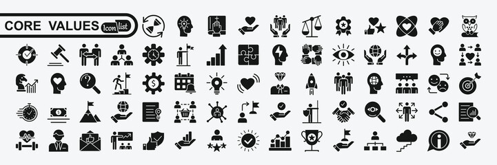 Core values icon  collection.  Vector solid collection of icons.
