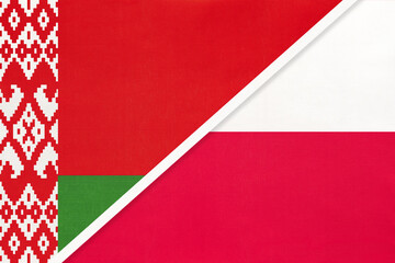 Belarus and Poland, symbol of country. Belarusian vs Polish national flags.