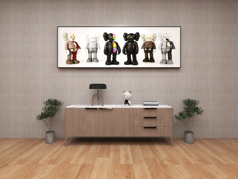 Cute character paintings and beautiful 3D minimalist wall shelf pictures are so realistic. 