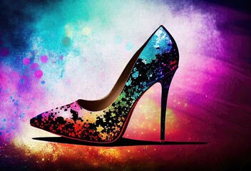 Obraz premium Right Side Rainbow Female Fashion Stiletto Shoe Backdrop With Copy Space Generative AI