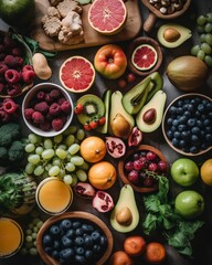 Table filled with fresh fruits, vegetables, and ingredients