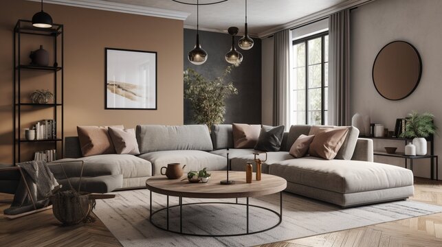 Stylish and modern living room with comfortable furniture