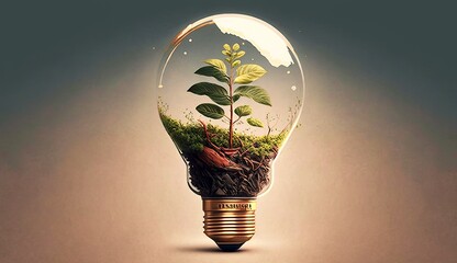 The tree growing on the soil in a light bulb. Creative ideas of earth day