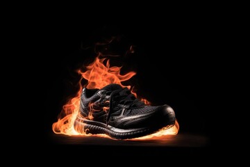 Runner On Fire Black Background With Copy Space Generative AI