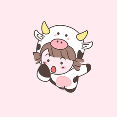 free vector a cartoon cow girl thingking with pink background