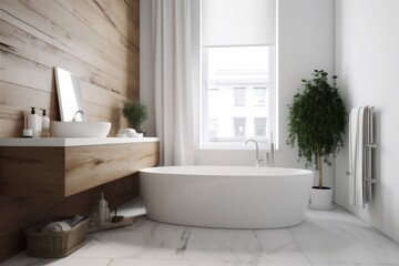 Fototapeta na wymiar bathtub luxury wood modern home white architecture house bath bathroom interior. Generative AI.