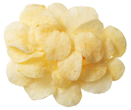 Potato chips isolated on white background, top view.