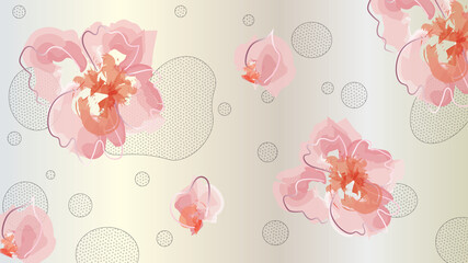 Pink Flower Bubble Circle Gold Background