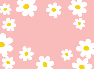 Seamless Pattern With Daisy Flower  On Pink Vintage Background. And Daisy Icons	
