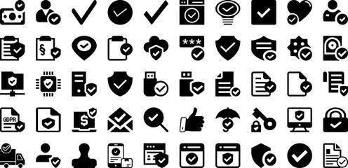 Accept Icon Set Isolated Silhouette Solid Icons With Outline, Hand, Vector, Sign, Icon, Symbol, Line Infographic Simple Vector Illustration