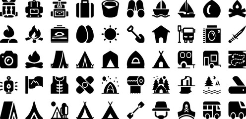 Obraz premium Adventure Icon Set Isolated Silhouette Solid Icons With Sign, Adventure, Vector, Illustration, Icon, Travel, Symbol Infographic Simple Vector Illustration