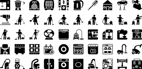 Appliance Icon Set Isolated Silhouette Solid Icons With Machine, Household, Vector, Oven, Kitchen, Refrigerator, Home Infographic Simple Vector Illustration