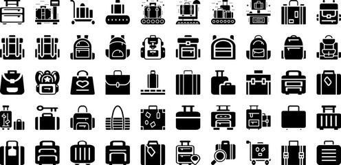 Baggage Icon Set Isolated Silhouette Solid Icons With Vector, Travel, Sign, Baggage, Bag, Luggage, Icon Infographic Simple Vector Illustration