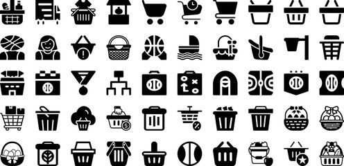 Basket Icon Set Isolated Silhouette Solid Icons With Symbol, Vector, Sign, Buy, Illustration, Basket, Icon Infographic Simple Vector Illustration