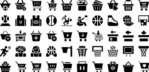 Basket Icon Set Isolated Silhouette Solid Icons With Icon, Sign, Symbol, Buy, Illustration, Vector, Basket Infographic Simple Vector Illustration