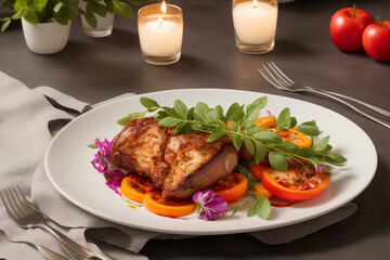 gourmet meal featuring fresh, colorful ingredients and elegant presentation. Generative AI