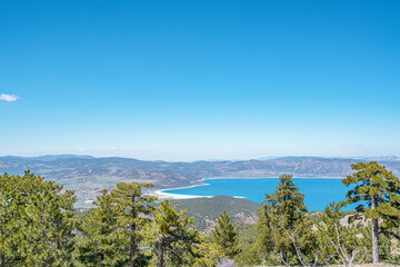 the scenic view of Salda lake from the Tınaz Tepe (2079) m. in Yeşilova, Burdur