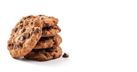 resistible Chocolate Chip Cookies. Enjoy the sweet delight of freshly baked chocolate chip cookies, isolated on a white background. Copy space. Delicious treat AI Generative
