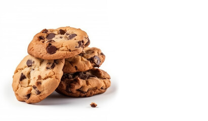 Fototapeta na wymiar resistible Chocolate Chip Cookies. Enjoy the sweet delight of freshly baked chocolate chip cookies, isolated on a white background. Copy space. Delicious treat AI Generative