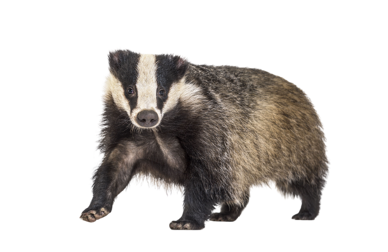 European badger, six months old, walking in front