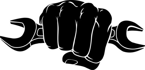 Fist Hand Holding Spanner Wrench Cartoon Concept