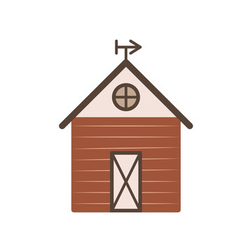 Red barn or pantry. An exterior object on a ranch or farm. Doodle art. Isolated flat vector illustration. Simple hand drawn clipart. Design element. Farming and agriculture