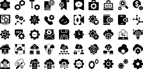 Configuration Icon Set Isolated Silhouette Solid Icons With Icon, System, Configuration, Vector, Technology, Settings, Gear Infographic Simple Vector Illustration
