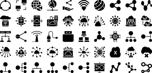 Connect Icon Set Isolated Silhouette Solid Icons With Internet, Icon, Communication, Network, Vector, Connection, Symbol Infographic Simple Vector Illustration