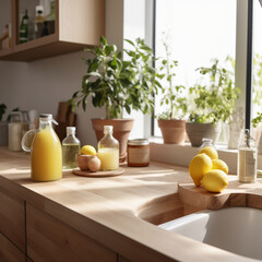 table and flowers in the kitchen
