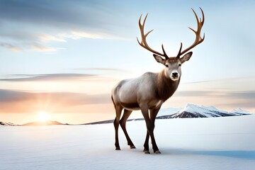 Isolated male reindeer on white background. Christmas holiday. Generative AI - obrazy, fototapety, plakaty