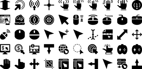 Cursor Icon Set Isolated Silhouette Solid Icons With Illustration, Sign, Symbol, Pointer, Click, Mouse, Cursor Infographic Simple Vector Illustration