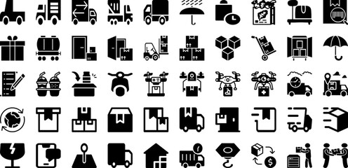 Delivery Icon Set Isolated Silhouette Solid Icons With Icon, Express, Delivery, Transportation, Fast, Courier, Service Infographic Simple Vector Illustration