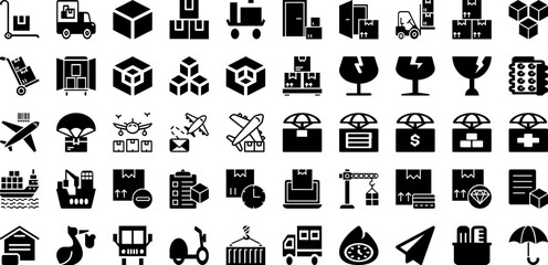 Delivery Icon Set Isolated Silhouette Solid Icons With Express, Fast, Courier, Transportation, Service, Icon, Delivery Infographic Simple Vector Illustration