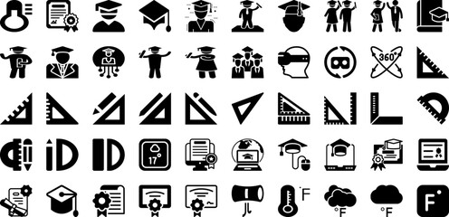 Degree Icon Set Isolated Silhouette Solid Icons With Vector, Illustration, Degree, Education, Icon, Symbol, Sign Infographic Simple Vector Illustration