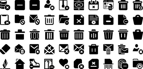 Delete Icon Set Isolated Silhouette Solid Icons With Vector, Icon, Design, Symbol, Web, Sign, Delete Infographic Simple Vector Illustration