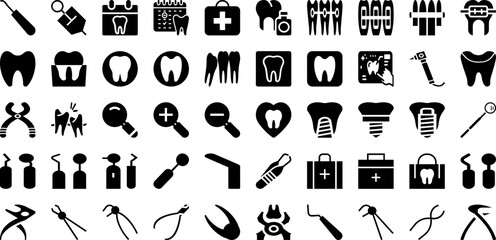 Dentist Icon Set Isolated Silhouette Solid Icons With Dentist, Vector, Doctor, Icon, Implant, Toothbrush, Sign Infographic Simple Vector Illustration