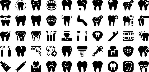 Dentist Icon Set Isolated Silhouette Solid Icons With Doctor, Icon, Implant, Sign, Vector, Toothbrush, Dentist Infographic Simple Vector Illustration