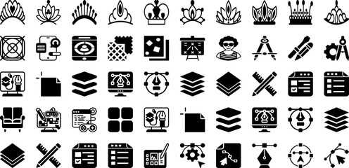 Design Icon Set Isolated Silhouette Solid Icons With Web, Symbol, Design, Technology, Vector, Graphic, Icon Infographic Simple Vector Illustration