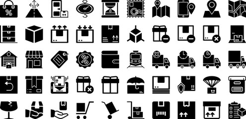 Delivery Icon Set Isolated Silhouette Solid Icons With Icon, Fast, Delivery, Service, Transportation, Express, Courier Infographic Simple Vector Illustration