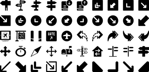 Direction Icon Set Isolated Silhouette Solid Icons With Arrow, Vector, Symbol, Icon, Illustration, Sign, Direction Infographic Simple Vector Illustration