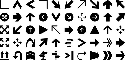 Direction Icon Set Isolated Silhouette Solid Icons With Symbol, Icon, Direction, Vector, Arrow, Sign, Illustration Infographic Simple Vector Illustration