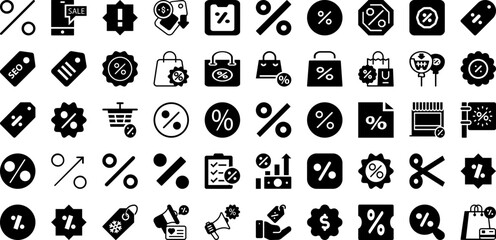 Discount Icon Set Isolated Silhouette Solid Icons With Vector, Business, Shop, Discount, Price, Icon, Sale Infographic Simple Vector Illustration