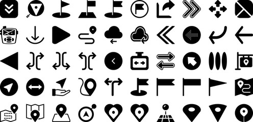Direction Icon Set Isolated Silhouette Solid Icons With Symbol, Sign, Direction, Illustration, Vector, Icon, Arrow Infographic Simple Vector Illustration
