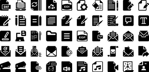 Document Icon Set Isolated Silhouette Solid Icons With Symbol, Business, Icon, Paper, File, Document, Sign Infographic Simple Vector Illustration