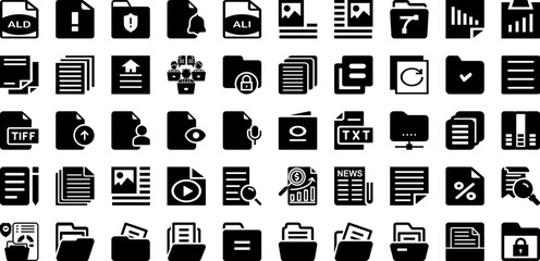Document Icon Set Isolated Silhouette Solid Icons With Symbol, Icon, Sign, File, Business, Paper, Document Infographic Simple Vector Illustration