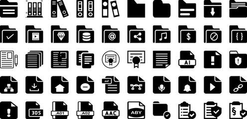 Document Icon Set Isolated Silhouette Solid Icons With Sign, Icon, Paper, File, Document, Business, Symbol Infographic Simple Vector Illustration