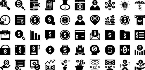 Dollar Icon Set Isolated Silhouette Solid Icons With Money, Business, Payment, Dollar, Cash, Symbol, Icon Infographic Simple Vector Illustration