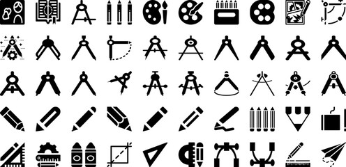 Drawing Icon Set Isolated Silhouette Solid Icons With Collection, Business, Illustration, Symbol, Vector, Set, Icon Infographic Simple Vector Illustration