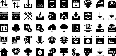 Download Icon Set Isolated Silhouette Solid Icons With Arrow, Sign, Symbol, Icon, Web, Vector, Download Infographic Simple Vector Illustration