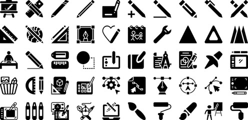 Drawing Icon Set Isolated Silhouette Solid Icons With Business, Icon, Symbol, Collection, Vector, Illustration, Set Infographic Simple Vector Illustration